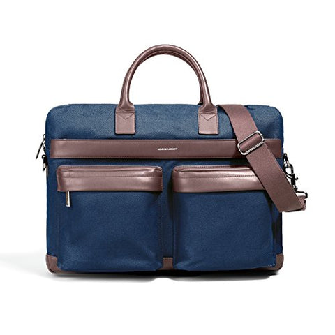 Navy Canvas with Brown Leather Accents Computer Bag by Hook & Albert
