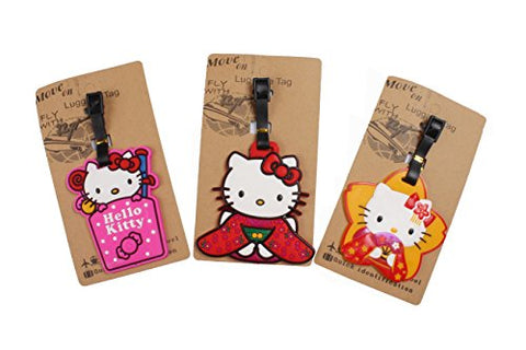 Set Of 3 - Super Cute Kawaii Cartoon Silicone Travel Luggage Id Tag For Bags (Hello Kitty 3)