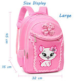 Debbieicy Cute Cat Printing Lace Backpack Lightweight Princess School Bag Kids Bookbag Pen Bag Set for Primary Girls (Large, Pink)