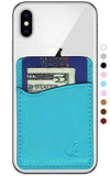 Premium Leather Phone Card Holder Stick On Wallet for iPhone and Android Smartphones (Light Blue Leather)
