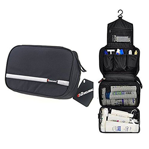 Relavel Travel Toiletry Bag Business Toiletries Bag for Men Shaving Kit Waterproof Compact Hanging Travel Cosmetic Pouch Case for Women Black