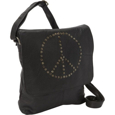 Sharo Leather Bags Peace Messenger Bag (Black)