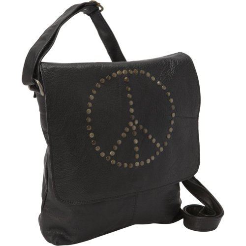 Sharo Leather Bags Peace Messenger Bag (Black)