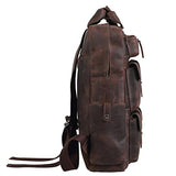 Polare Mens Handcrafted Real Leather Vintage Laptop Backpack Shoulder Bag Travel Bag Large