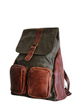 Sharo Leather Bags Leather And Canvas Backpack (Green And Brown Two Tone)