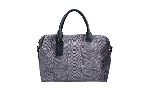 Deux Lux Women's Snake Embossed Velvet Weekender Slate