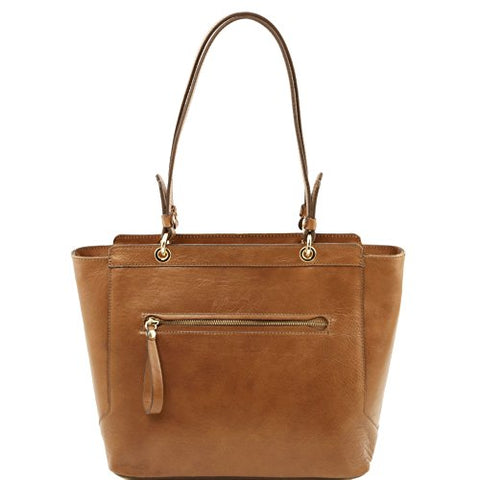 Tuscany Leather Tl Neoclassic Leather Tote With Two Handles Dark Taupe Leather Shoulder Bags
