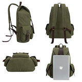 Canvas Vintage Backpack Leather Casual Men Women Laptop Travel Rucksack (Army green-B)