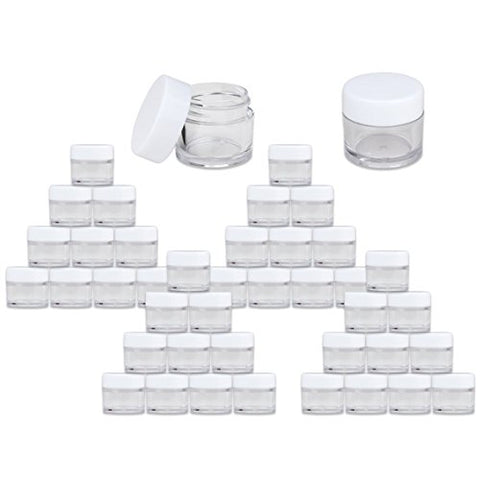Beauticom High-Graded Quality 7 Grams/7 ML (Quantity: 60 Packs) Thick Wall Crystal Clear Plastic LEAK-PROOF Jars Container with White Lids for Cosmetic, Lip Balm, Lip Gloss, Creams, Lotions, Liquids
