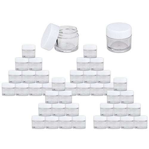 Beauticom High-Graded Quality 7 Grams/7 ML (Quantity: 60 Packs) Thick Wall Crystal Clear Plastic LEAK-PROOF Jars Container with White Lids for Cosmetic, Lip Balm, Lip Gloss, Creams, Lotions, Liquids