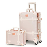 urecity Womens Luxury Vintage Trunk Luggage Set 2 Piece Cute Retro Pink Hardside Suitcase 20"