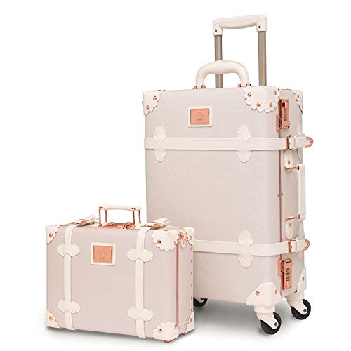 urecity Womens Luxury Vintage Trunk Luggage Set 2 Piece Cute Retro Pink  Hardside Suitcase 20