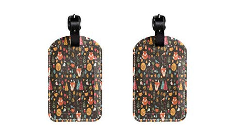 PU Leather Luggage Tags with Nature Red Fox for Suitcase Travel Bag 2PCS