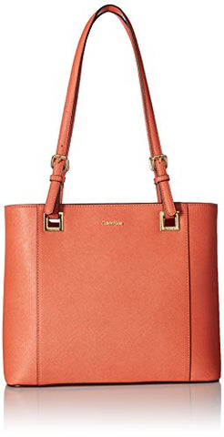 Calvin Klein Top Zip Saffiano Leather North/South Tote, Deep Apricot
