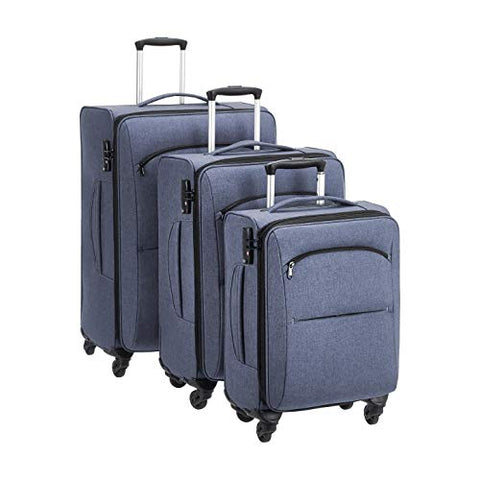 Amazon Basics Urban Softside Spinner Luggage, 3-Piece Set, Blue
