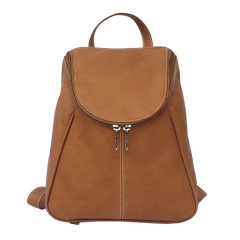 Piel Leather U-Zip Backpack, Saddle, One Size