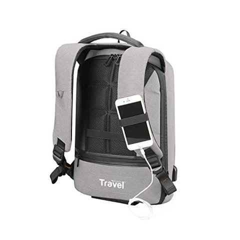 TRAVEL FUSION Tamperproof Laptop Backpack with Phone Holder and External USB Charging Port (Light