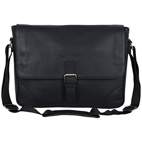 Ben Sherman Leather Single Compartment 15" Laptop Messenger Bag (RFID), Black