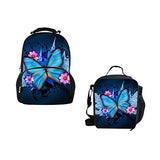 Bigcardesigns 3D Blue Butterfly School Bag Backpack And Lunch Bag Set