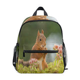 Toddler Backpack Red Squirrel With Flowers Mini Preschool Bag for Unisex Kids