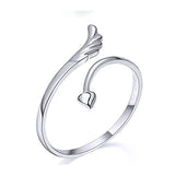 Acxico Silvery Heart Shape and Angel Wing Adjustable Ring