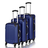 Goplus 3Pcs Luggage Set, Hardside Travel Rolling Suitcase, 20/24/28 Rolling Luggage Upright, Hardshell Spinner Luggage Set with Telescoping Handle, Coded Lock Travel Trolley Case (Dark Blue)