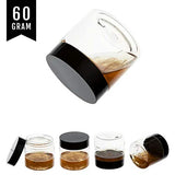 ZEJIA 20 Pack 2oz jars with lids Plastic Round Clear Leak-Proof Container with Black Lid， Inner Liner and Labels for Cosmetic, Powders, Beads Jewelry, Liquids（Black）