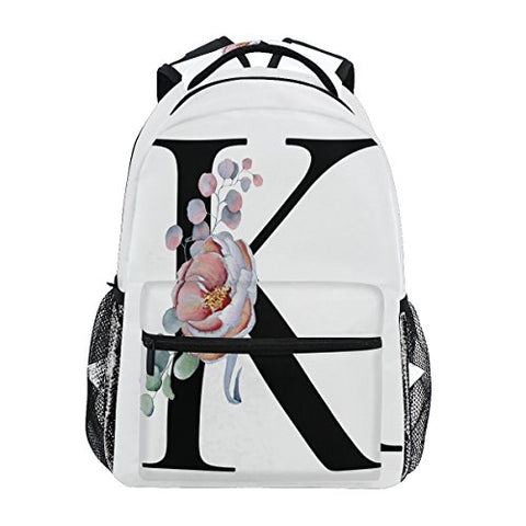 TropicalLife K Letter with Flower Backpacks Bookbag Shoulder School Computer Hiking Gym Travel Casual Travel Daypack