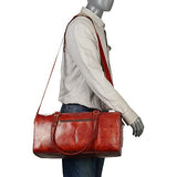 Sharo Leather Bags Red Round Duffle Bag (Red)