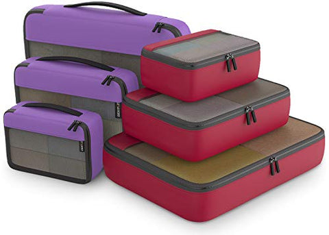 Packing Cubes Organizer Bags For Travel Accessories Packing Cube Compression 6 Set For Luggage Suitcase (Purple Red)