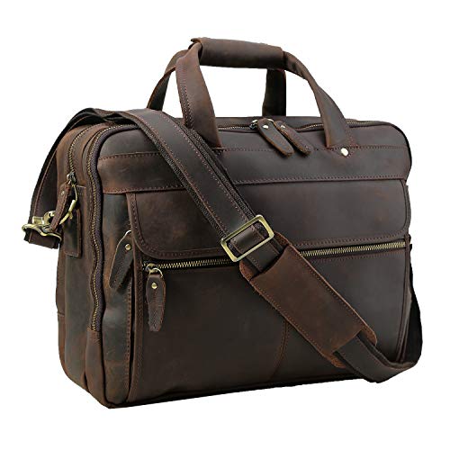 Polare Men'S Thick Full Grain Leather 15.7" Laptop Business Briefcase