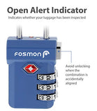 Fosmon TSA Approved Luggage Locks, (4 Pack) Open Alert Indicator 3 Digit Combination Padlock Codes with Alloy Body and Release Button for Travel Bag, Suit Case & Luggage - Blue, Pink, Silver, Black