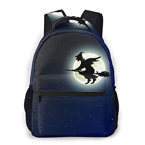 Casual Backpack,Horror Movie Spooky Witch Flying On A Br,Business Daypack Schoolbag For Men Women Teen