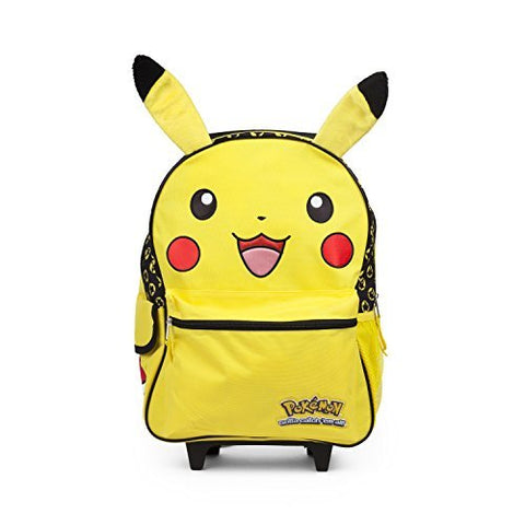 Pokemon Pikachu 16" inch Yellow Rolling Backpack Luggage with Plush Ears