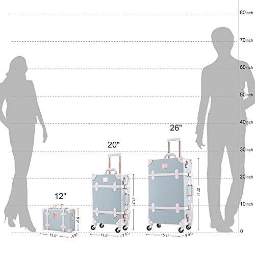 UNIWALKER Vintage Suitcase Set, 2 Piece Designer Trunk Luggage Set with  12inch Cosmetic Train Case for Women, grey, 24in+12in