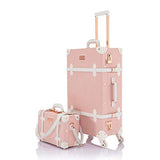 COTRUNKAGE 26 Inch Large Vintage Luggage Set 2 Pieces Rolling Suitcases for Women (13" & 26", Embossed Pink)