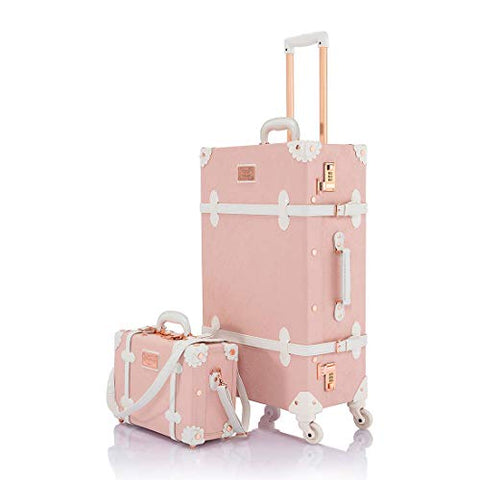 COTRUNKAGE 26 Inch Large Vintage Luggage Set 2 Pieces Rolling Suitcases for Women (13" & 26", Embossed Pink)