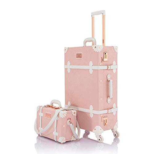 COTRUNKAGE 26 Inch Large Vintage Luggage Set 2 Pieces Rolling Suitcases for Women (13" & 26", Embossed Pink)