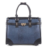 Bugatti Monica Ladies Business Bag On Wheels, Pebble Grain Synthetic Leather, Blue