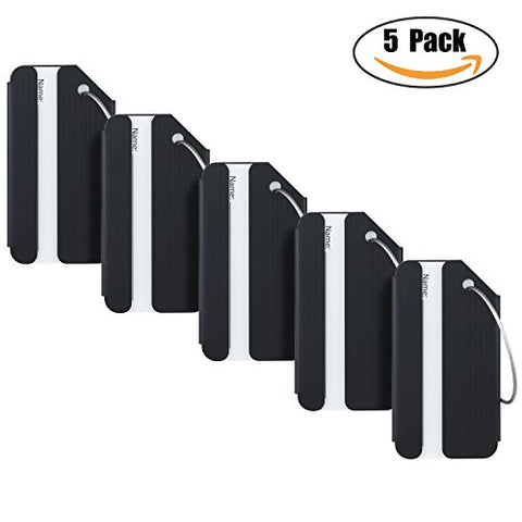 Travelambo Luggage Tags & Bag Tags Stainless Steel Aluminum Various Colors (Black 5 Pcs Set)