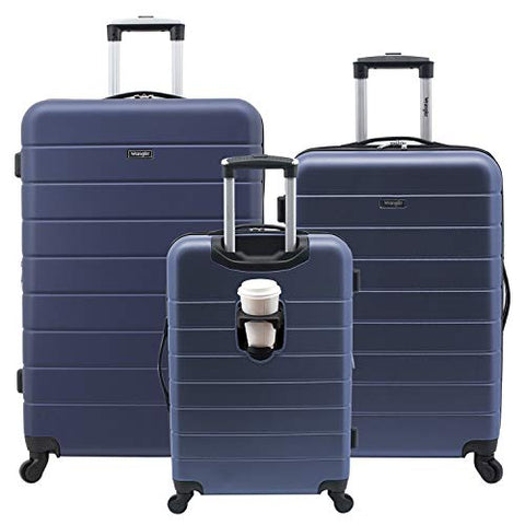 Wrangler Smart Luggage Set with Cup Holder and USB Port, Navy Blue, 3 Piece