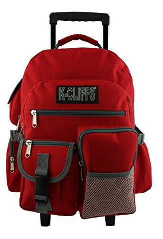 Rolling Backpack Wheeled School Backpack Book Bag Daypack with multiple Pockets Red