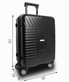 EXZACT Cabin Luggage/Carry-On 20” Black, Hard Shell/Side / 4 Wheels 360° Spinner TSA Lock, 100%