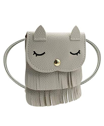 ZGMYC Kids Toddlers Cat Tassel Crossdy Bag Small Shoulder Purse Gift for Little Girls, Grey (Large)