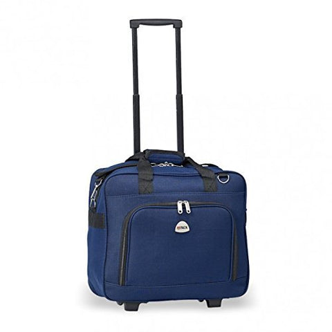 16" Rolling Trolley Shoulder Carryon Bag (Navy) W/ Ez Travel Luggage Tag