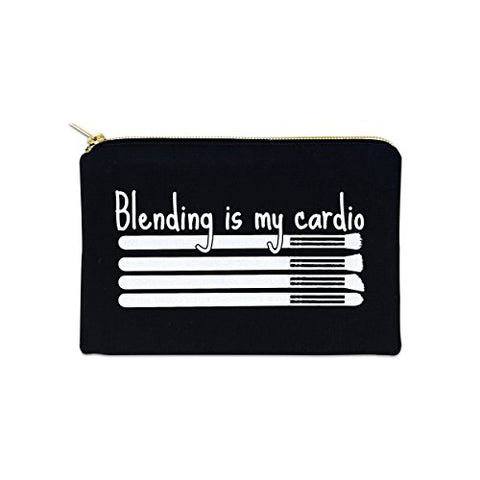 Blending Is My Cardio 12 oz Cosmetic Makeup Cotton Canvas Bag - (Black Canvas)