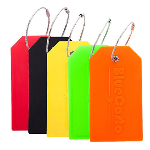 BlueCosto 5x Luggage Tags Suitcase Tag Travel Bag Labels w/Privacy Cover - Multicolor