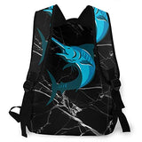 Black Backpack blue marlin fish jumping Daypacks for Women Men, Bookbags for Outdoor Hiking School