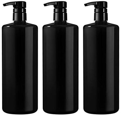 BAR5F Empty Shampoo Bottles with Pump, Black, Great 1 Liter/32 Ounce Refillable Dispensing Containers for Conditioner, Body Wash, Hair Gel, Liquid Soap, DIY, Gloss Finish (Pack of 3)
