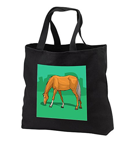 TDSwhite – Horse Equine Illustrations - Grazing Palomino Horse - Tote Bags - Black Tote Bag 14w x